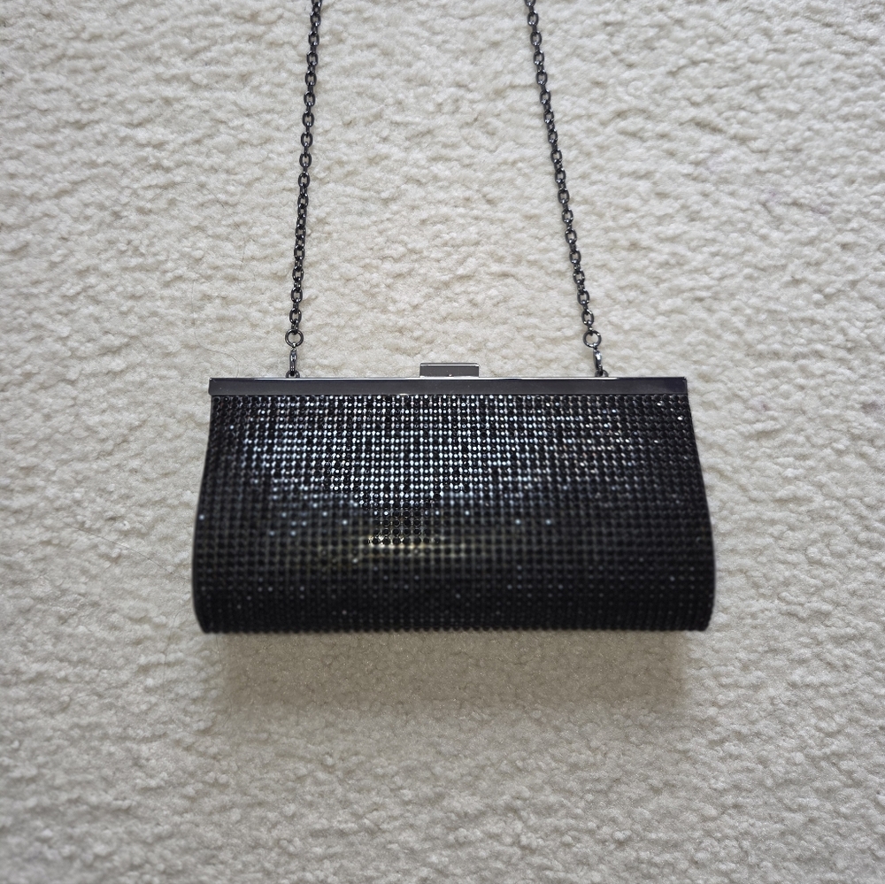 Black Evening Mesh Clutch with Chain Strap